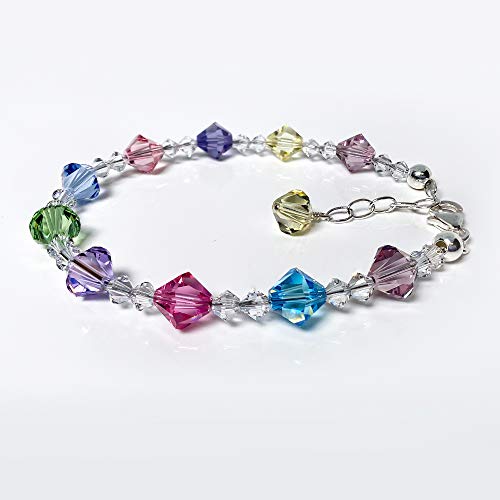 Gem Avenue Adjustable 7 to 8 inch Bracelet with .925 Silver and Austrian Crystals - color: Multicolor