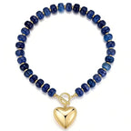 GZQ Chunky Gold Heart Necklace for Women, Resin Beaded Chain with Puff Heart Adjustable Clasp, Perfect for Daily Wear Party Date Streetwear Outfits Fashion Jewelry Gift - color: Blue