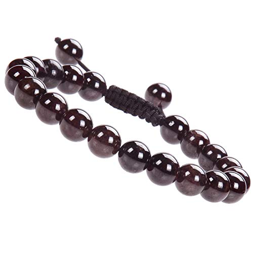MASSIVE BEADS Natural Healing Power Gemstone Crystal Beads Unisex Adjustable Macrame Bracelets - color: Garnet, size: 8mm