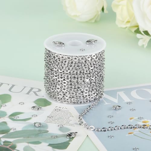 KYUNHOO 5 Meters Flat Circle Chain Roll Silver Jewelry Chains for Making Jewelry Stainless Steel Chain Bulk Thin Cable Chains Sunflower Texture Chain for Crafts Making - color: Oval Silver