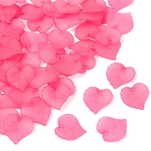 200Pcs Frosted Acrylic Leaf Charms Hot Pink Transparent Plant Pendants Clear Autumn Leaves Beads Spring Charms for Jewelry Making - color: Hot Pink #2