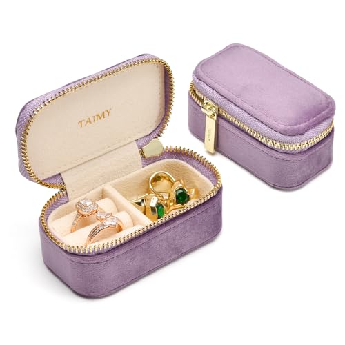 TAIMY Small Travel Jewelry Case, Mini Tiny Plush Velvet Jewelry Box for Women and Girls, Pocket Size Jewelry holder organizer for Rings Earrings and Small Items(Lavender) - color: Mini-Lavender