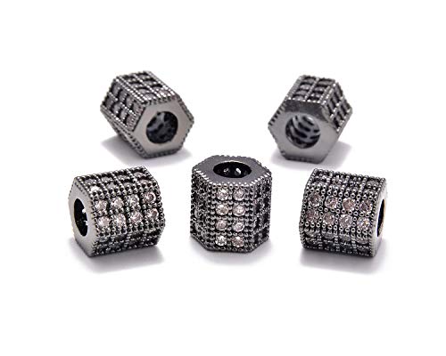 AD Beads Zircon Pave Rhinestones Big Hole Hexagon Spacer Beads 7x8mm 5Pcs Clear on Gunmetal - color: 5 Pcs Clear on Gunmetal Hexagon (7x8mm)