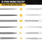 TARIST 12PCS Needle File Set with Tool Bag, Small File Set Includes 6pcs Jewlers Files & 6 Steel Files for Metal, Jewlers, Wood, Leather and Plastic - style: Needle File - 12 pcs