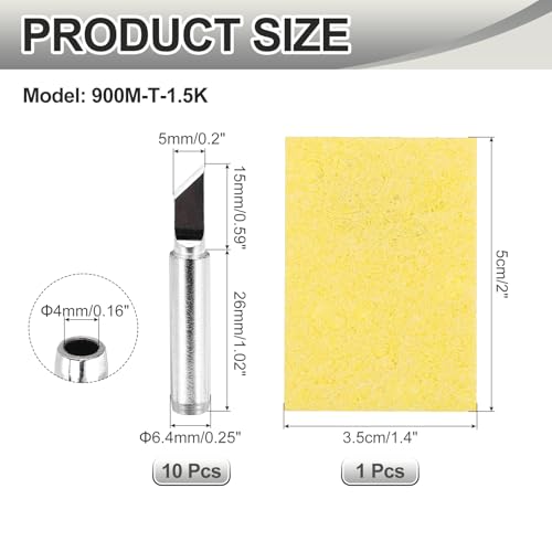 MECCANIXITY Pack of 10 900M Solder Tips Internally Heated Soldering Tips with Cleaning Sponge Pad Replacement Welding Accessories Kit for Electrical Solder Station Tip (900M-T-1.5K) - style: 900M-T-1.5K