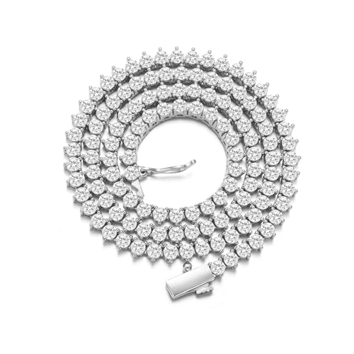 BREN 3mm 3 Prong Tennis Necklaces for Women Men, 18K White/Yellow Gold Plated 16/18 inches Round Cubic Zirconia Dainty Chain Jewelry - color: White Gold-3mm, size: 18 inch
