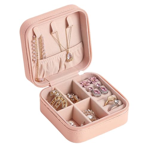 Portable Jewelry Organizer Box - Travel Storage Case for Earrings, Necklaces, Rings, Bracelets | Compact & Durable(Pink 02) - color: Pink 02