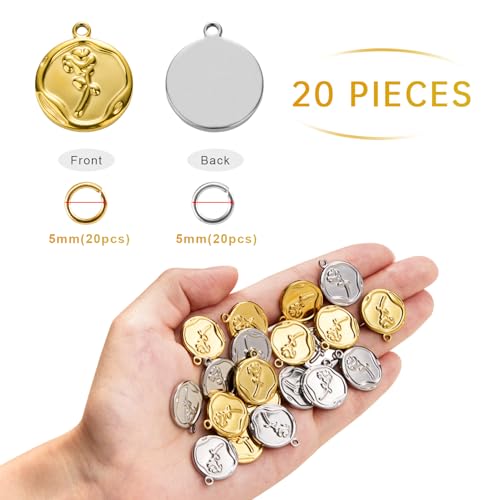 Stainless Steel Jewelry Making Charms Pendants Bulk Round Rose Charm for Bracelet Necklace DIY - color: Rose Gold Silver