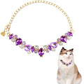 HOWWFALY Dog Collar and Cat Collar Gold Chain Necklace Stainless Steel Adjustable Purple Diamonds Collar with Cute Pet Paw for Small Medium Pets Cats Dogs Kitten Puppy(Purple, M) - color: Purple, size: Medium