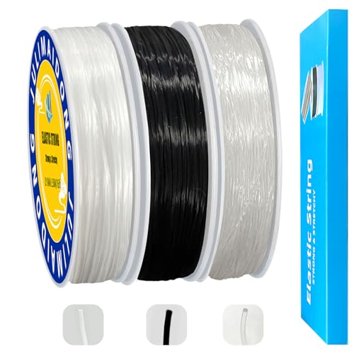 3 Rolls 1.0 mm 495 Feet Rainbow/White/Black Elastic Bracelet Stretchy String Cord, Stretch Bead Cord for Bracelets Jewelry Making, Necklaces, Beading and Crafts (590ft) - size: 590ft