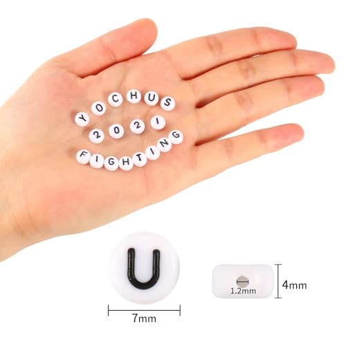 Yochus 1000pcs White Round Acrylic Alphabet Beads 4x7mm Black Letter A-Z Beads for Jewelry Making and DIY Bracelets, Necklaces, Key Chains - color: Black Letters*1000/White Base, size: 4x7mm
