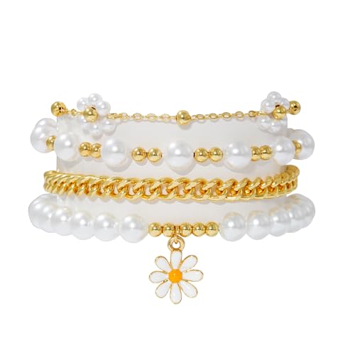 RISHEGAE Heishi Beaded Stretch Bracelets for Women Stackable Polymer Clay Beads Bracelets Friendship Boho Summer Beach Bracelet Jewelry Set - color: B-White Daisy 1