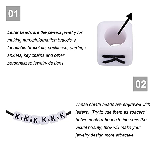 FASHEWELRY 300Pcs Cube White Acrylic Letter Beads 6x6mm Letter K Alphabet Beads for DIY Bracelet Necklace Jewelry Making - color: Letter K, size: 6x6x6mm