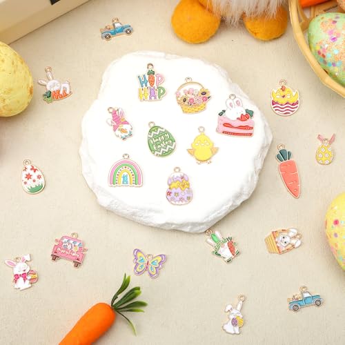 MARFOREVER Easter Charms, 40Pcs/20 Pairs Easter Charms for Jewelry Making, Assorted Egg Bunny Rabbit Enamel Charm Pendants for Bracelet Necklace Earrings Making Accessories - style: Easter
