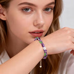 Healing Onyx Bracelet for Women Men Handmade Natural Gemstone Amethyst Crystal Bracelets Obsidian Cross Beaded Stone Jewelry - color: Purple