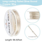 Beebeecraft 1 Roll 98 Feet/30m Copper Wire 20 Gauge 0.8mm Sterling Silver Plated Brass Jewelry Wire Round Beading for Jewelry Making Supplies DIY Craft - color: Silver