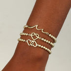 Mothers Day Gifts - Beaded Bracelets for Women 14K Silver Gold Plated Stretch Handmade Ball Bracelets Cute Charm Bracelet Dainty Stackable Cross Heart Bow Wave CZ Circle Trendy Jewelry Easter Gifts - color: knot-heart