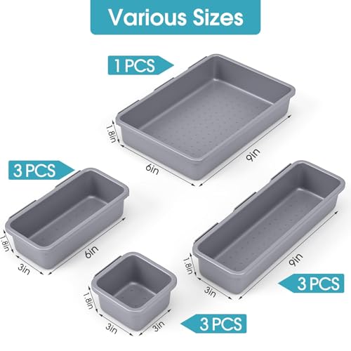 10 PCS Drawer Organizer Set, 4 Size Makeup Drawer Divider Organizer With Non-Slip Pads, Interlocking Plastic Storage Bins for Office,Jewelry Vanity,Gadgets, Bathroom,Kitchen, Grey - color: Grey, size: 10Pack