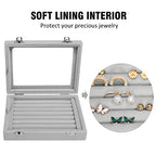 Vicoter Rings Organizer Tray 7 Slots Velvet Jewelry Earring Storage Box with Transparent lid Jewelry Display Case for Girls Wife Mom Women (Grey) - color: Grey