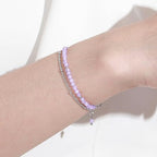 Peridot Stand Silver Gold Bracelets, Handmade Birthstone Stack Bracelet Crystal Gemstones Bead Chain Gift for Women, 8" - color: Silver-02-Feb Amethyst