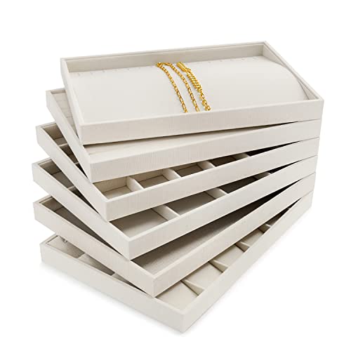 24 Girds Linen Jewelry Tray Earring Organizer Tray Ring Earrings Holder Jewelry Drawer Organizer Storage Display (White) - size: 24 Grid