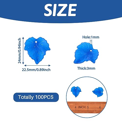 Crafans 100Pcs Frosted Acrylic Leaf Charms 24x22.5x3mm Transparent Plant Pendants Clear Autumn Maple Leaves Beads Charms for Jewelry Making (Blue) - color: Blue
