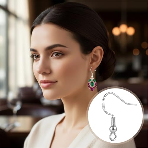 925 Sterling Silver Earring Hooks, 120 PCS Fish Hook Earrings for Earring Making Supplies Kit, Jewelry Making Supplies for DIY Earrings Hypoallergenic Ear Wires Fish Hook - color: Silver