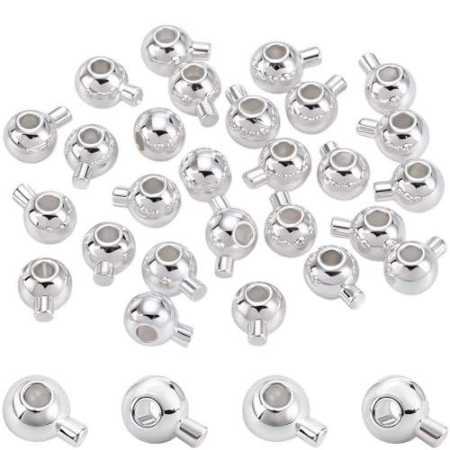 Beebeecraft 1 Box 30Pcs Silver Bead Crimps Bead Spacers Knot Covers 925 Sterling Silver Plated Brass 5 x 3.5mm Small Round Cord Ends Locker Spacers for Necklaces Bracelets Jewelry Making DIY Crafts - color: Silver