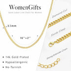 WomenGifts Cuban Link Chain Necklace for Women, Waterproof 14k Gold Silver Plated Chain Choker, Non Tarnish Stainless Steel Jewelry, 3.5/5/6/8/11mm,14/16/18 Inch Thin&Chunky&Thick - color: Gold, style: 3.5MM-16"