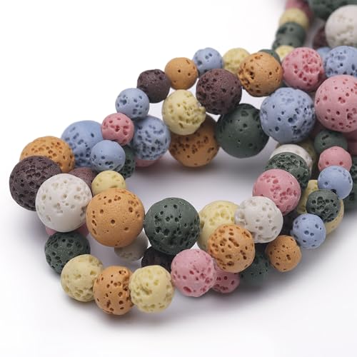 Natural Stone Beads for Jewelry Making,10mm Colorful Lava Polished Smooth Round Gemstone Beads for Bracelet Necklace 15 Inch - color: Colorful Lava, size: 10mm
