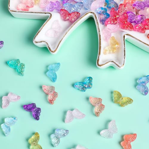 Mabor 100pcs Butterfly Crystal Glass Beads for Jewelry Making,Small Glass Beads(8 * 15mm),Colorful Glass Spacer Beads DIY Craft Making for Necklace Bracelet Earring Key Chains Jewelry