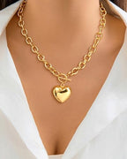 CHESKY 14K Gold Plated Chunky Necklace for Women, Trendy Paperclip Chain Necklace Thick Cross Heart Pendant Necklace Layered Herringbone Cuban Link Chain Toggle Necklaces Non Tarnish Jewelry - color: gold, style: heart
