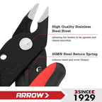 ARROW Micro Wire Cutters, 5" Precision Flush Cutters with Streamlined Handle and Ultra-Sharp Cutting Edge, Side & Diagonal Flush Cut Pliers for Electronics, Jewelry, Crafts, Zip Ties and Soft Wires