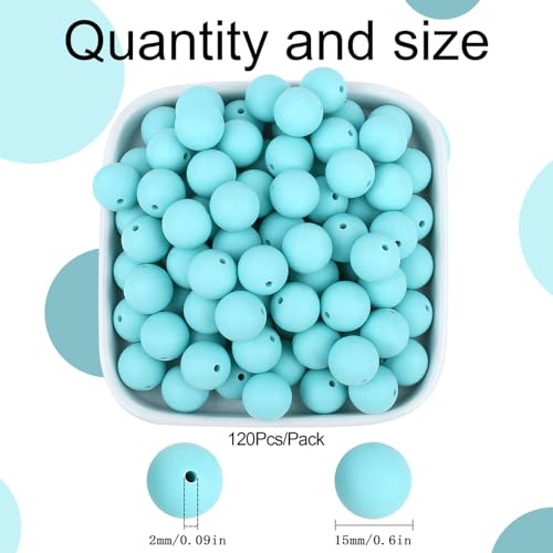 MAIBAOTA 120 Pcs Caribbean Blue Silicone Beads 15 mm Caribbean Blue Beads for Keychain/Pens/Bracelet/Necklace Making Round Silicone Beads Bulk for Craft Making（with Boxed Kits） - color: Caribbean Blue