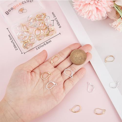 Beebeecraft 1 Box 60Pcs Leverback Earring Findings 24K Gold & 925 Sterling Silver Plated Clasp French Earring Hooks Ear Wire Clip Connector for Jewelry Making - color: 60Pcs 24K Gold & S925 Plated #2