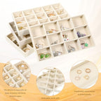 12 Pcs Velvet Jewelry Organizer Trays Set, 4 Styles Stackable Drawer Organizer with Removable Dividers, Storage and Display for Earrings, Necklaces, Bracelets, Rings, Vanity Dresser Storage Box, Beige