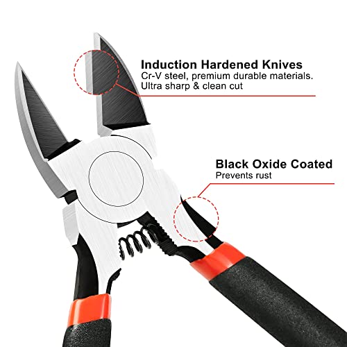 BOENFU 6 Inches Wire Cutters Heavy Duty Snips Flush Cut Side Cutters Pliers Metal Cutting Tool for Crafting, Floral, Artificial Flowers, Chicken Wire, Electrical, 1 Pack - color: 6 Inches - 1 Pack - Black Handle