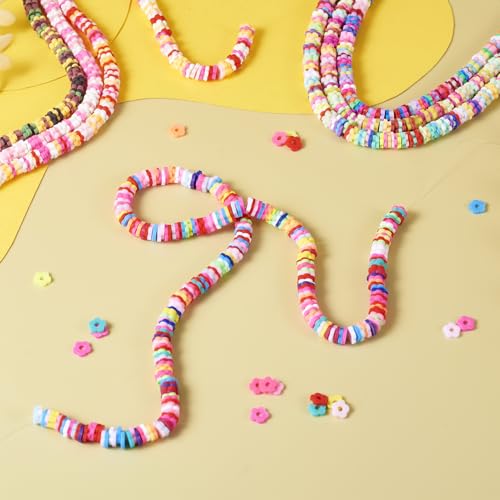 2030Pcs Handmade Polymer Clay Beads for Bracelets,Heishi Beads,Flower Beads Disc Beads,Mixed Color Flat Round Beads for Jewelry Making Friendship Bracelet Kit,Hole: 1.8mm