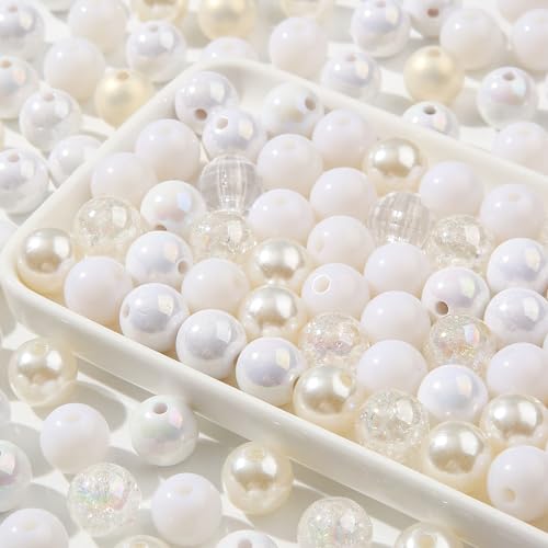 12mm White Acrylic Beads 300pcs Focal Spacer Bead Chunk Bubblegum Beads for DIY Crafting Necklace Bracelet Jewelry Making Keychain (White) - color: white