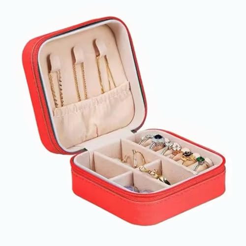 Portable Jewelry Organizer Box - Travel Storage Case for Earrings, Necklaces, Rings, Bracelets | Compact & Durable(Red A) - color: Red A