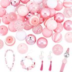 PH PandaHall 50pcs Valentine’s Beads 20mm Pink Bubblegum Beads Acrylic Pen Beads Large Rhinestone Beads Loose Beads for Wedding Garland Breast Cancer Mother Jewelry Bracelet Pen Bag Chain Making - color: Pink