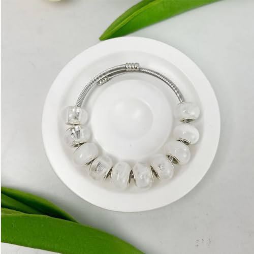 White European Craft Beads for Jewelry Making - Large Hole Resin Beads for DIY Charm Bracelets, 140pcs 14mm Rondelle Slide Charms (PT412) - color: PT412 White Mica-shaped bead