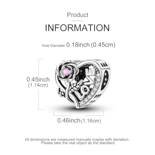LAZA 925 Sterling Silver Charm for Bracelet Necklace Dangle Love Mom Butterfly Party Charm Beads Pendants DIY Jewelry for Women - color: Love Rose