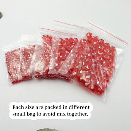 600pcs Crystal Glass Beads 3mm 4mm 6mm 8mm 10mm Rondelle Faceted Crystal Beads Spacer Beads for Necklace Bracelet Earrings DIY Jewelry Crafts Making Supplies(Red AB) - color: Red AB