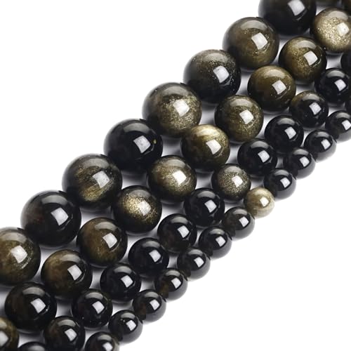 HAAMIIQII 30pcs 12mm Natural Black Gold Obsidian Stone Beads Round Loose Gemstone Beads for Jewelry Making Strand 15 Inch - color: Black Gold Obsidian, size: 12mm 30pcs