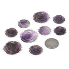 Justinstones 3pcs Carved Gemstone Flower Pendant Earrings Beads Set For Jewelry Making DIY 1.3 Inch & 1 Inch - color: Amethyst