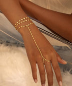 CHESKY 14K Gold Plated Hand Chain Bracelets for Women Set - Dainty Finger Ring Bracelet Stack Adjustable Hand Chains Durable Beaded Bracelets Trendy Simple Body Jewelry Gift for Women - style: 3lips bracelet-gold