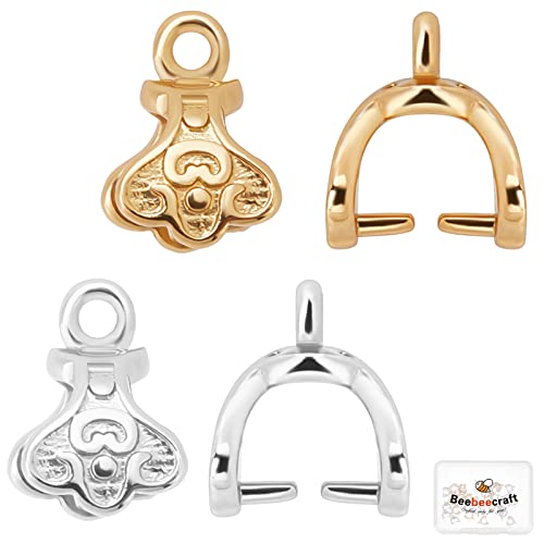 Beebeecraft 40Pcs 2 Colors Pendant Pinch Bails 18K Gold Plated & Platinum Plated Pendant Necklace Charm Clasps for Necklace Jewelry Making - color: Golden & Platinum