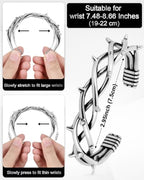 Stainless Steel Cuff Bracelet,Retro Gothic Punk Biker Cool Open Adjustable Cuff Bangle Bracelets Jewelry for Men Silver - style: Large Barbed Wire