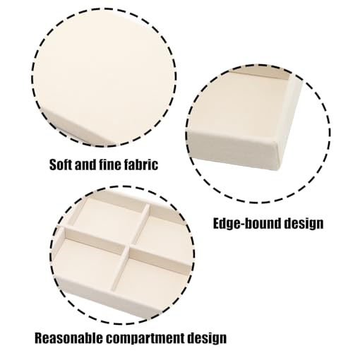 Velvet Jewelry Organizer Trays Beige Stackable Jewelry Storage Display Tray with Removable Dividers, 6 Grids - color: Beige
